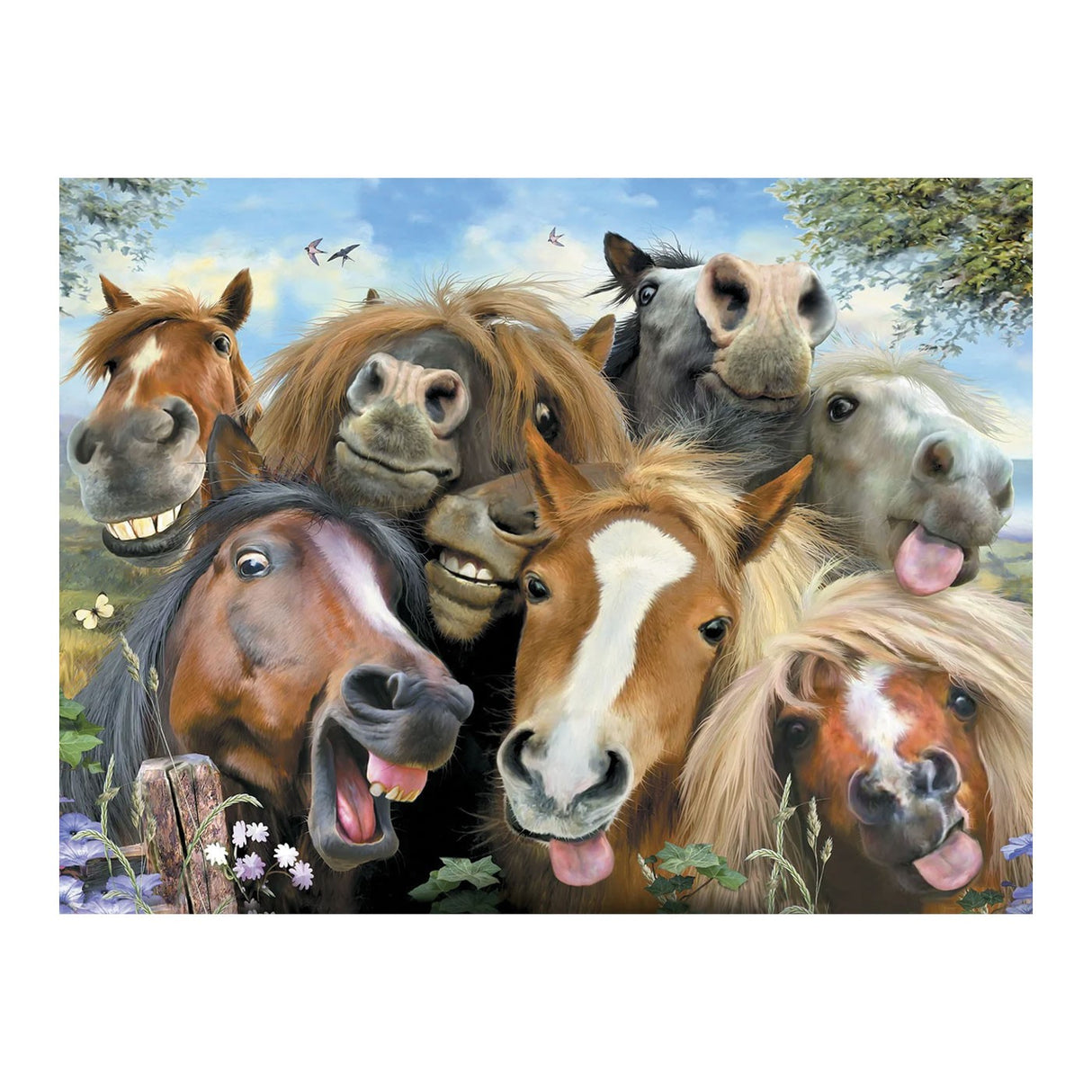 Carte Chevaux d'arbre penchés faisant des grimaces