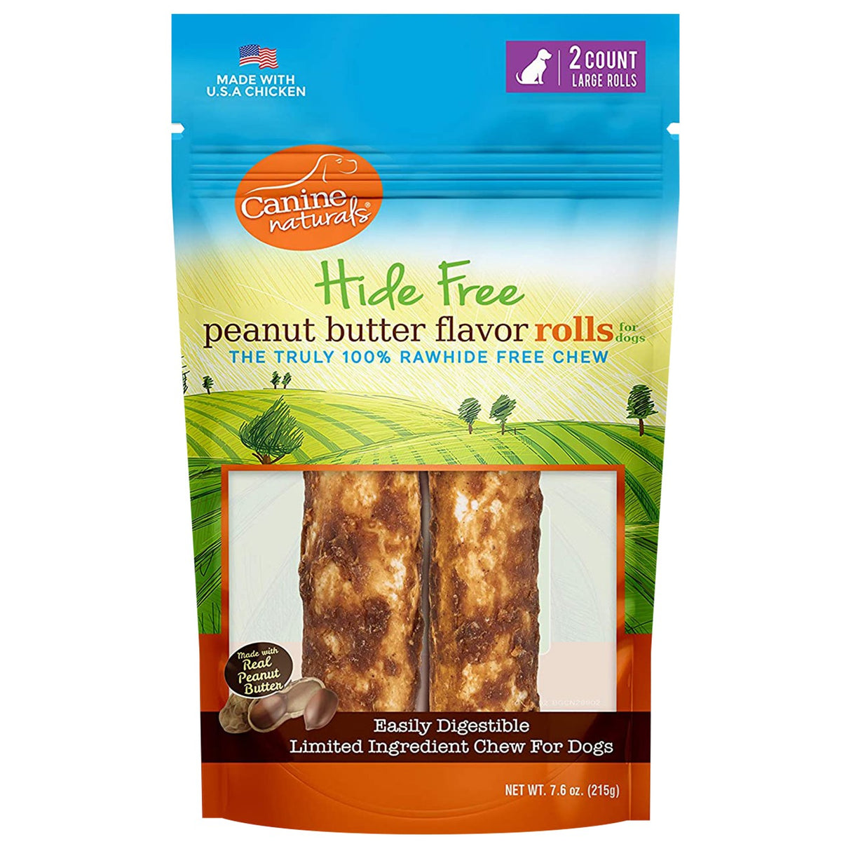 Canine Naturals Rawhide Free Peanut Butter Flavour Rolls 7 Inch 2 Pack Dog Treat