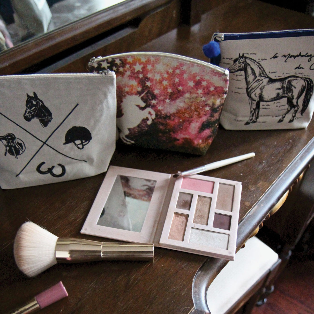 Trousse de maquillage pour cavalier vintage équestre épicé