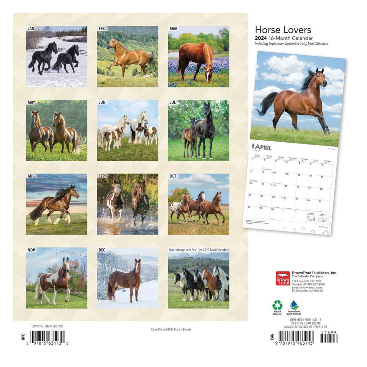 Calendrier carré 2024 des amoureux des chevaux BrownTrout