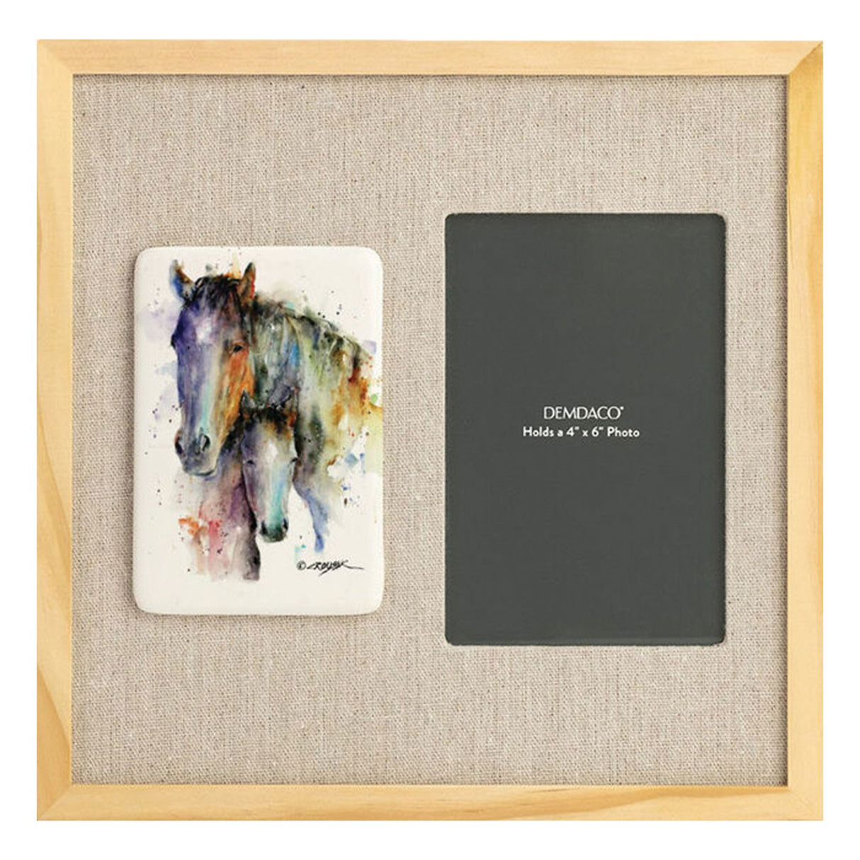 Dean Crouser Bone Horse Pair Frame W- Tile - 4" X 6"