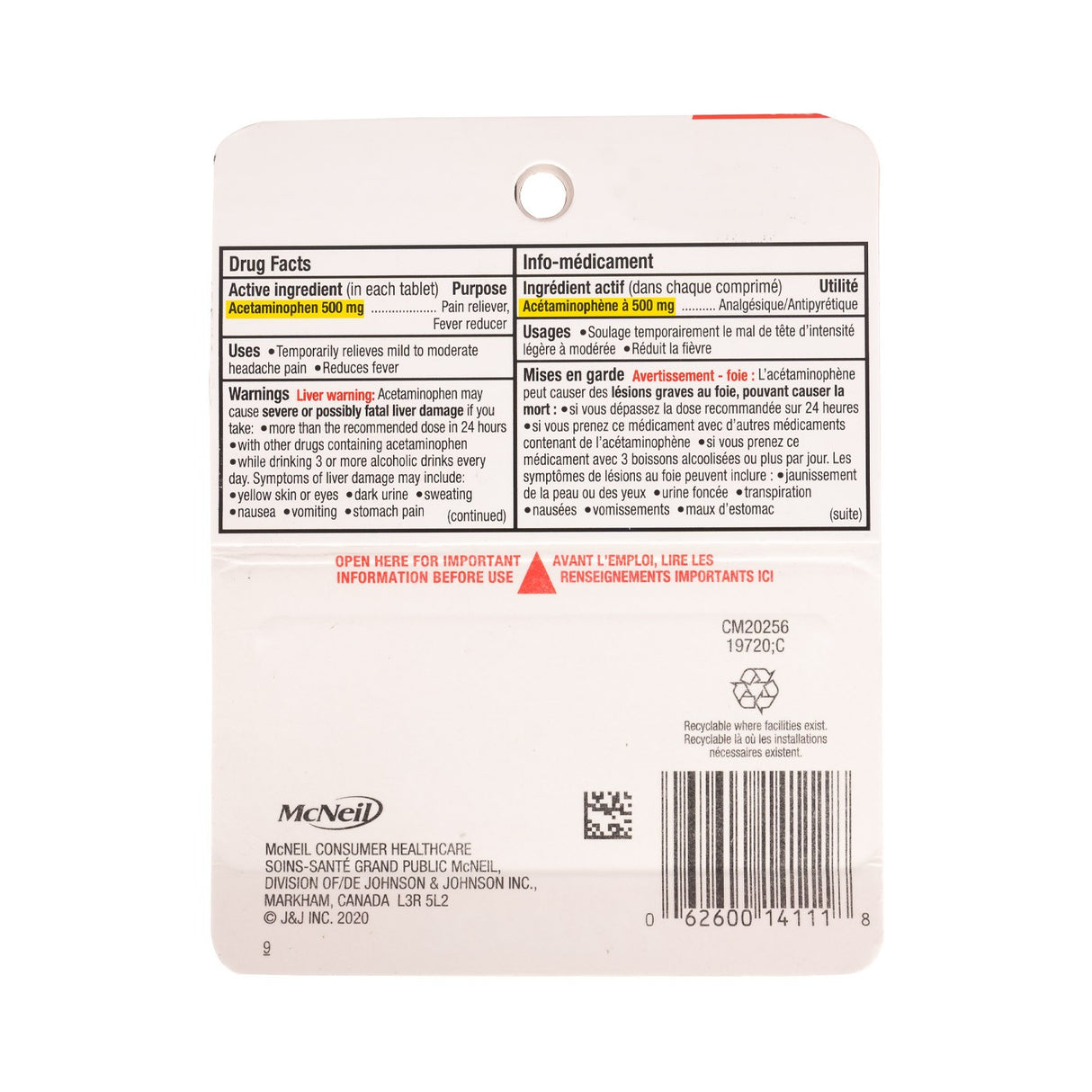 Tylenol Extra Fort 500 mg - 10 Comprimés