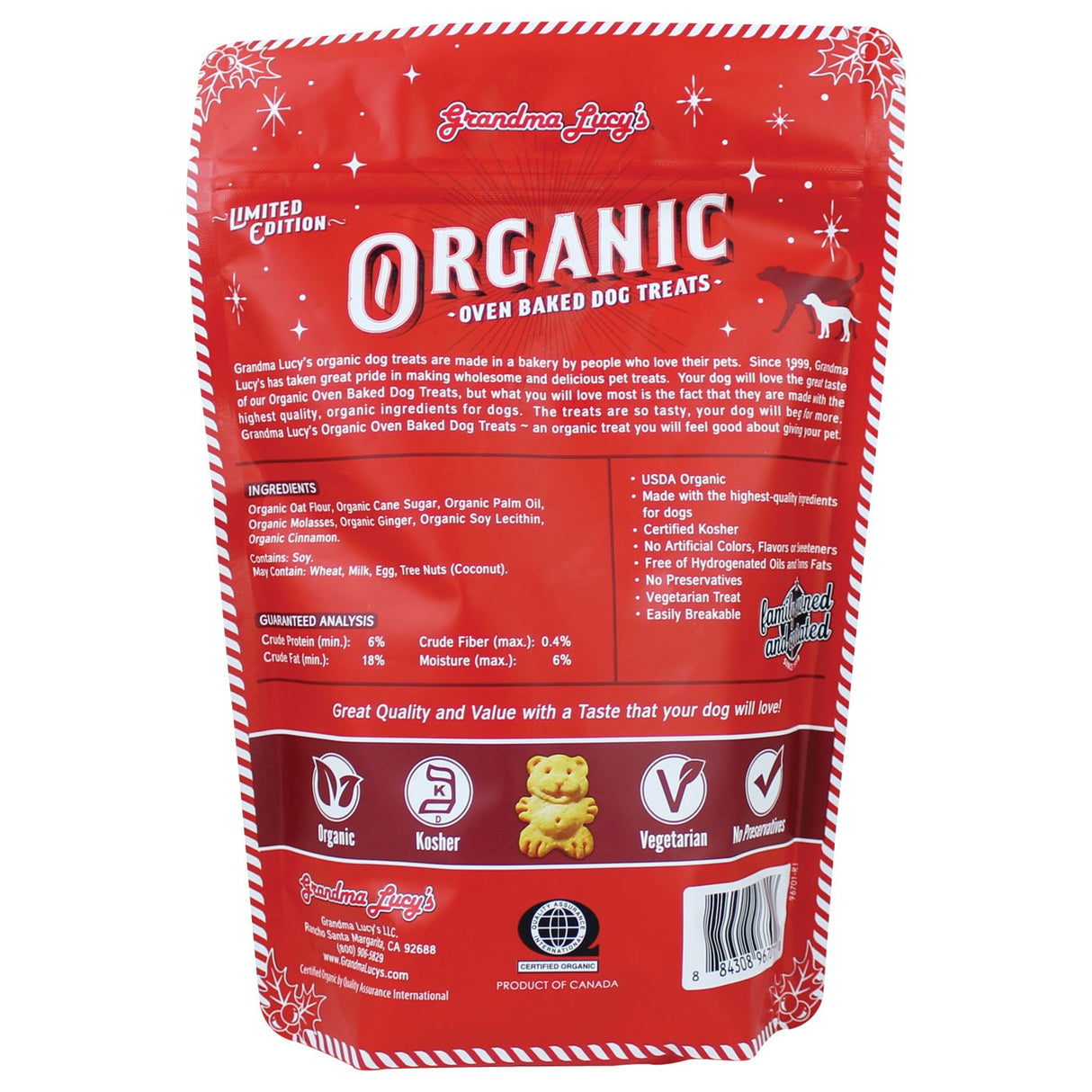 Grandma Lucy's Organic Baked Gingerbread Dog Treat 8 oz.
