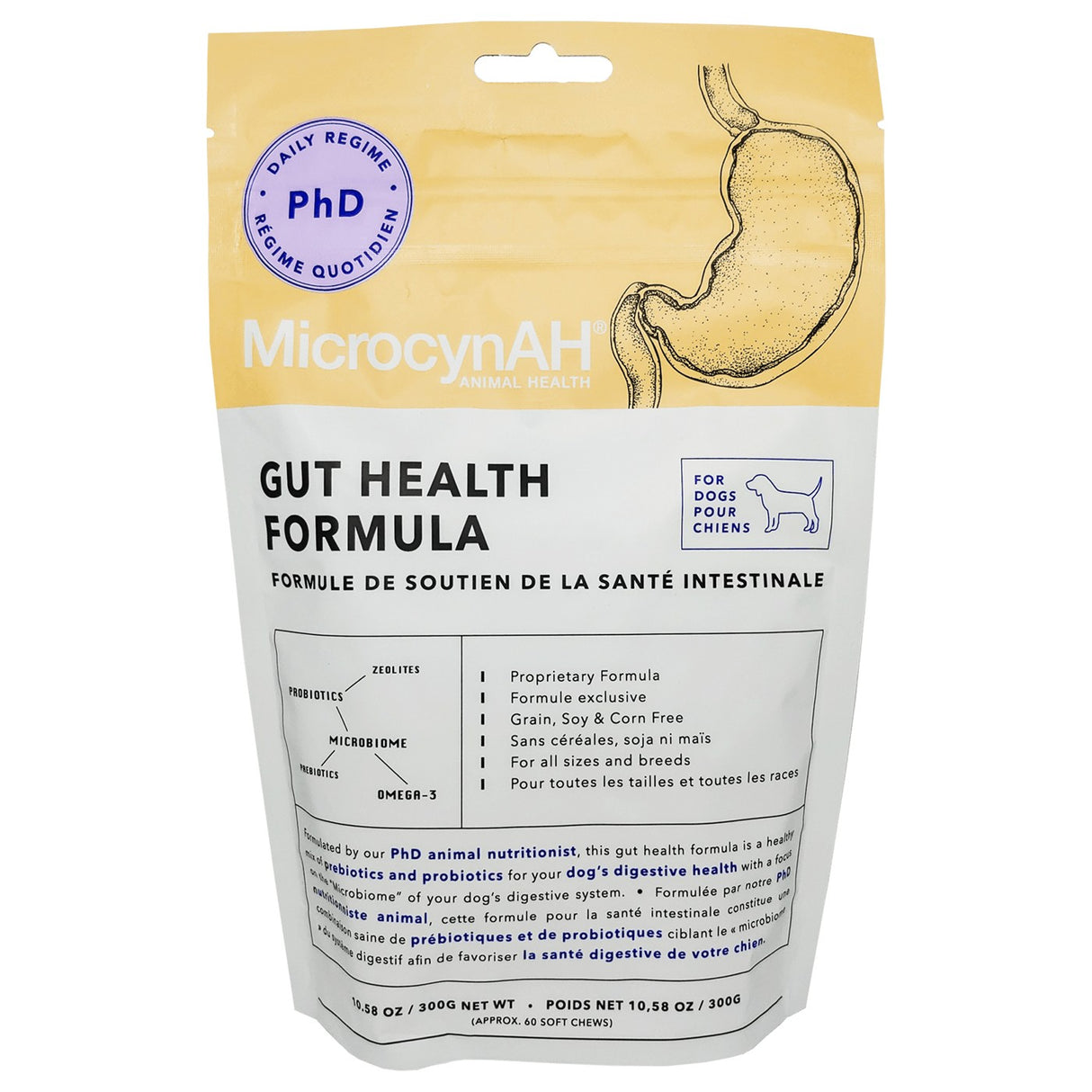 MicrocynAH Gut Health Formula Dog Supplement 300 g