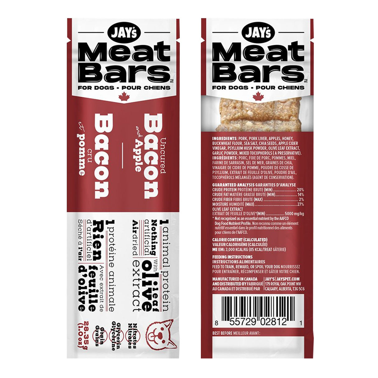 Jay's Uncured Bacon & Apple Meat Bar Dog Chew 1 Oz