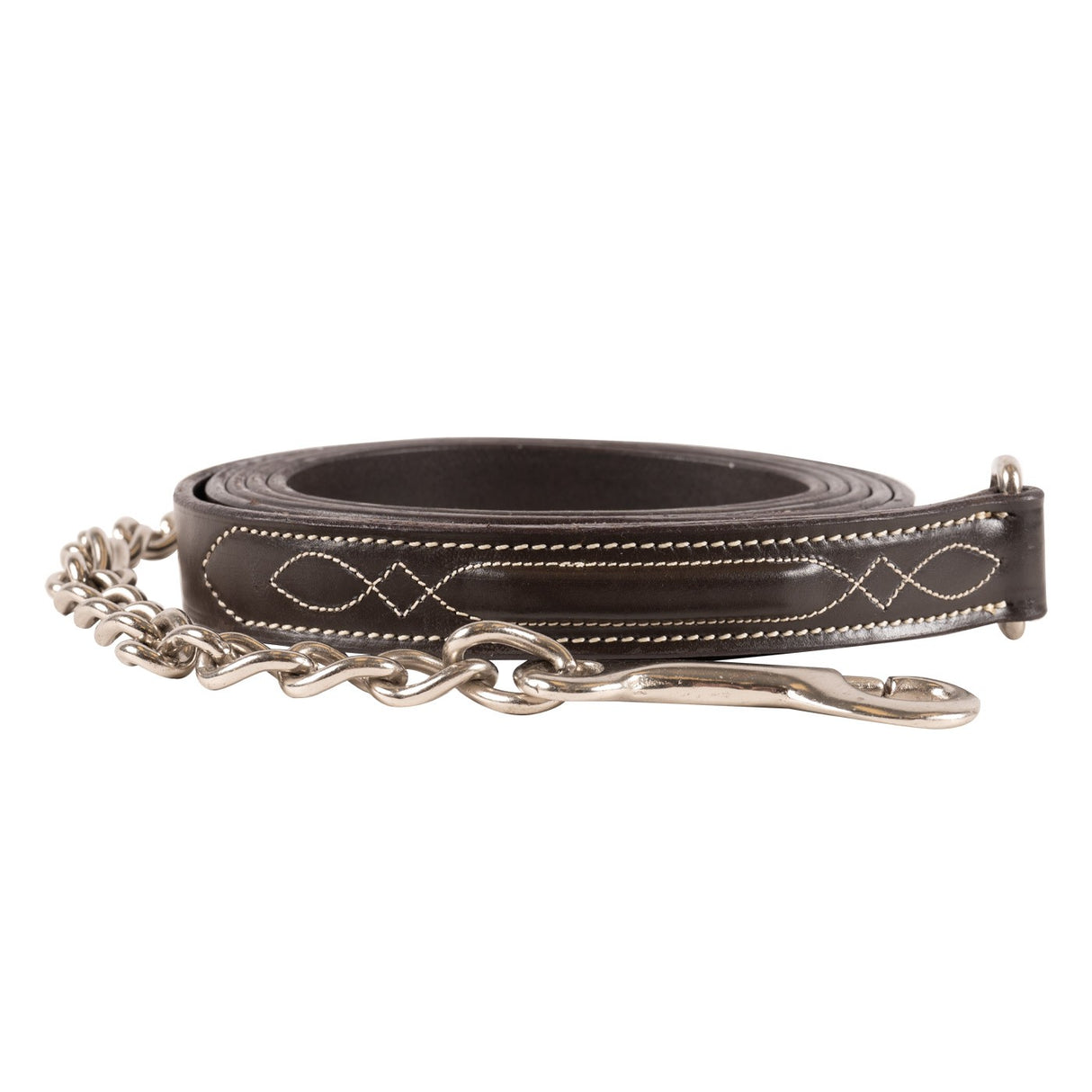 Mondega Fancy Stitched Leather Lead W- 24 In. Silver Chain