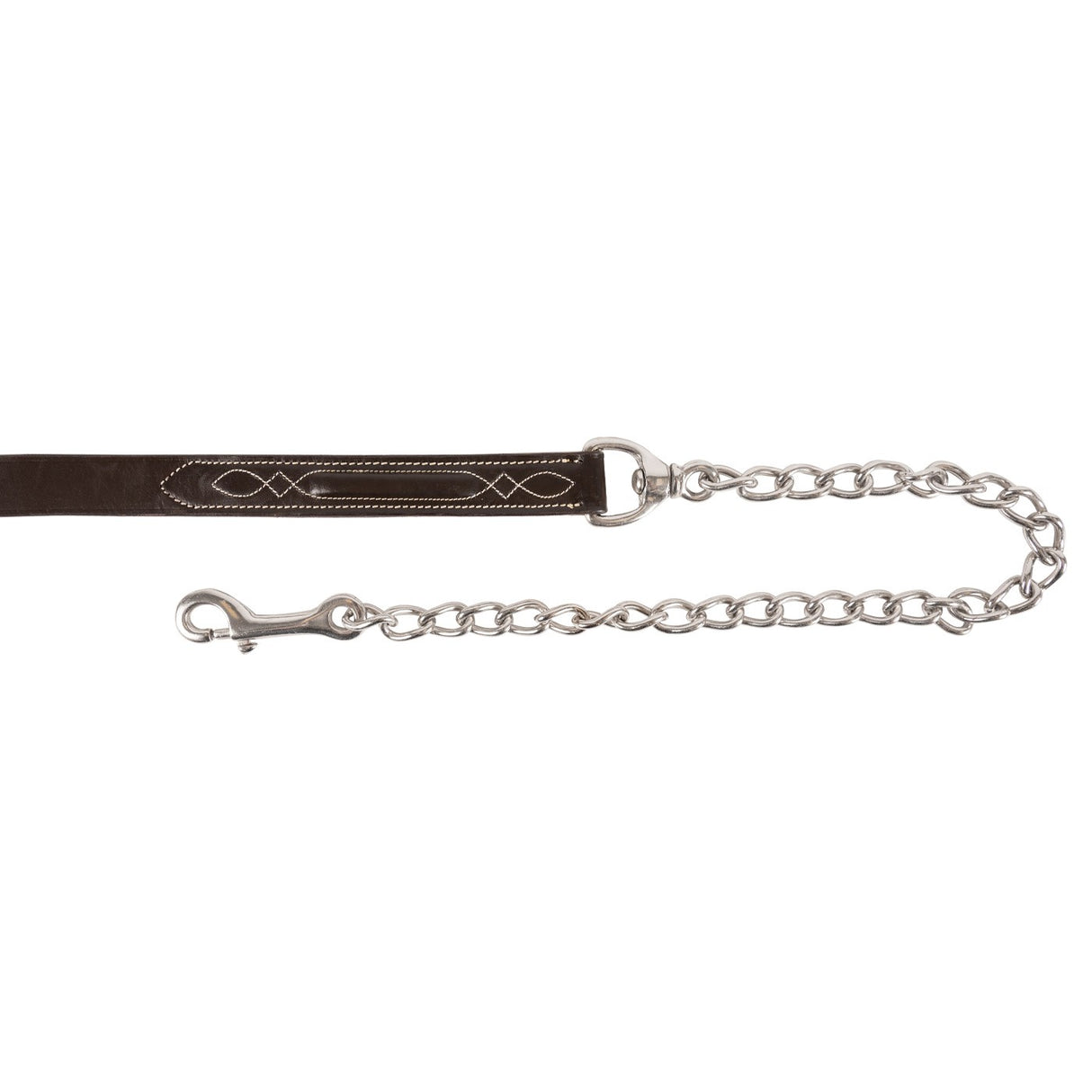 Mondega Fancy Stitched Leather Lead W- 24 In. Silver Chain
