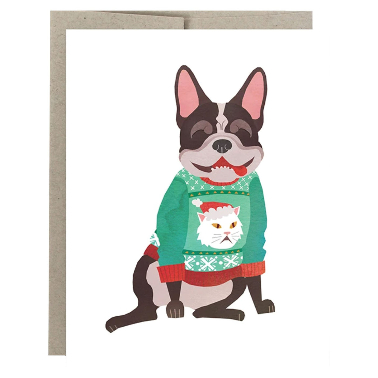 Art of Melodious Ugly Sweater Frenchie Holiday Card