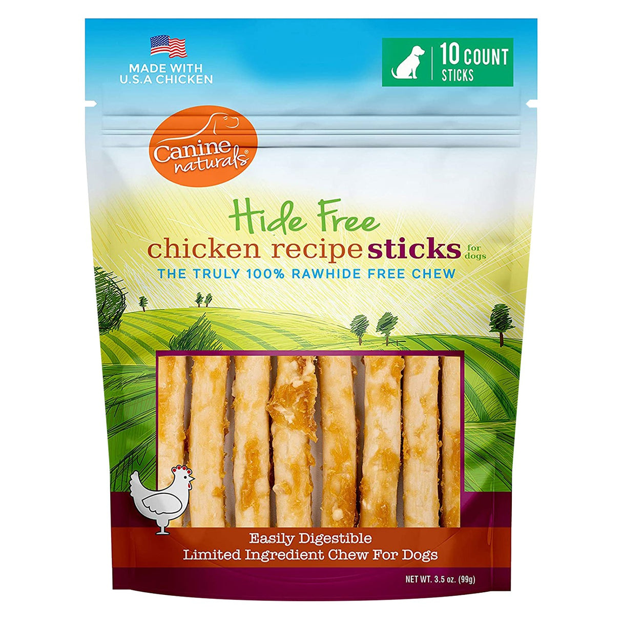 Canine Naturals Rawhide Free Chicken Recipe Sticks 5 Inch 10 Pack Dog Treat