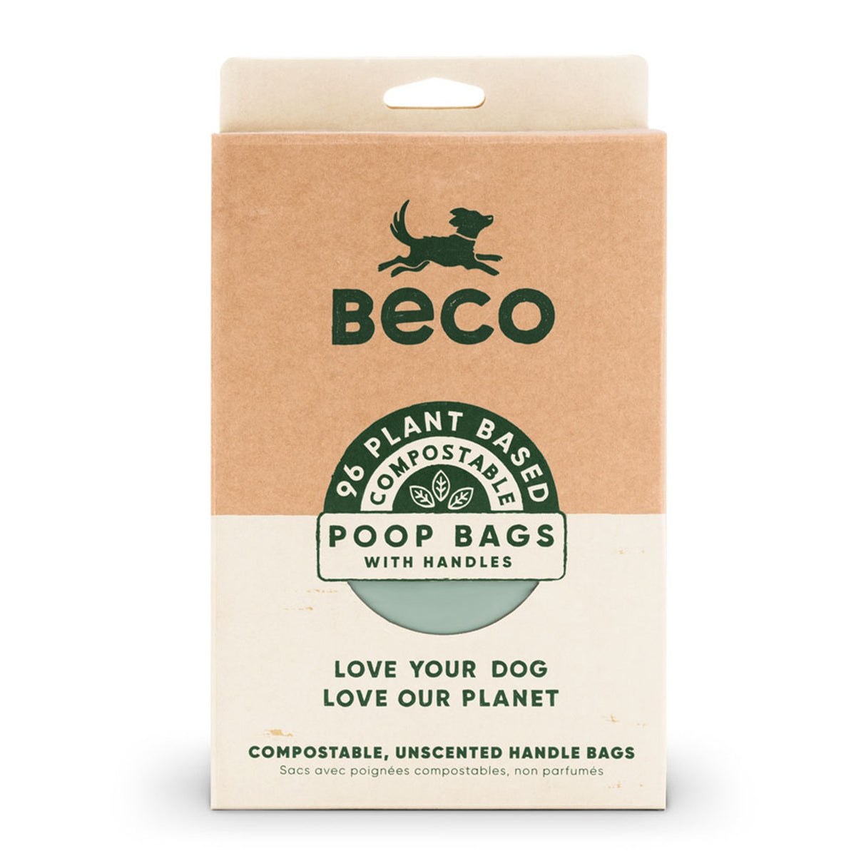 Beco Compostable Unscented Poop Bags W- Handle - Pack of 96