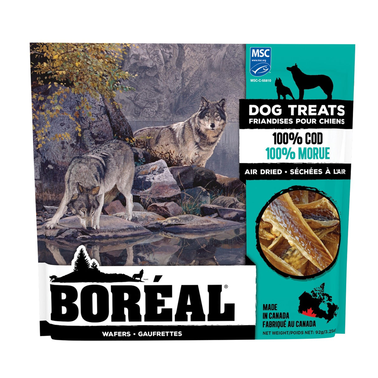 Gâterie pour chien Boreal 100 pour cent de gaufrettes de morue 92 g