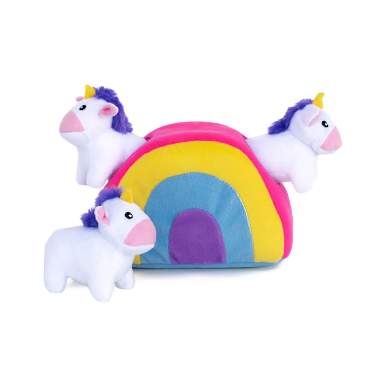 Licornes ZippyPaws dans un terrier arc-en-ciel