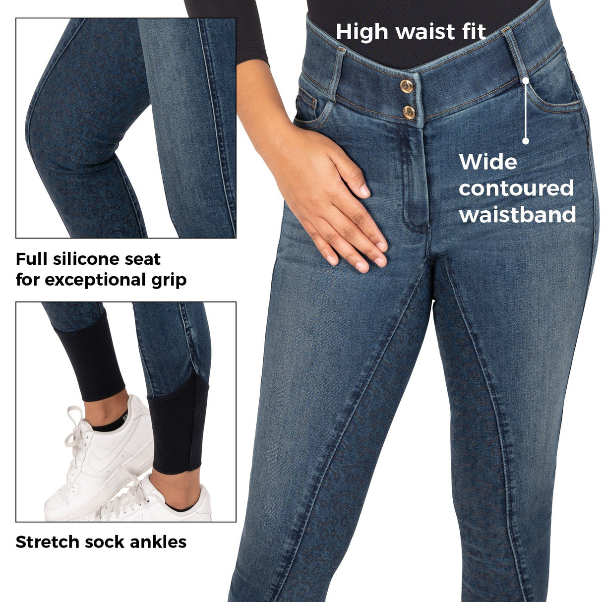 Pantalon d'équitation à fond intégral Elation Red Label Dinah Denim