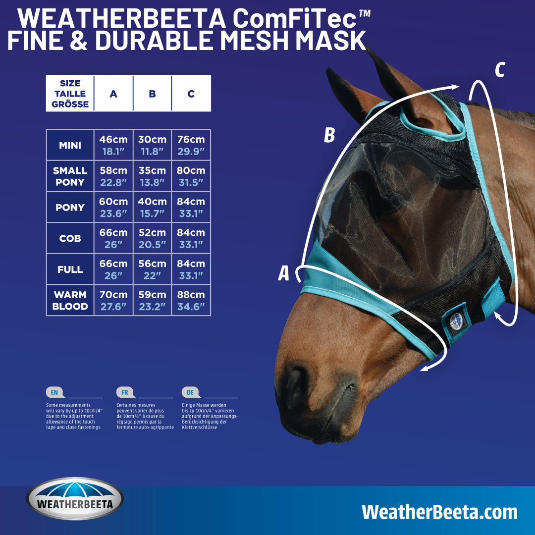 Masque de cheval WeatherBeeta Comfitec en maille fine avec oreilles