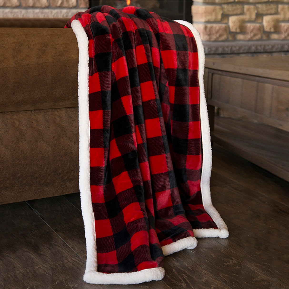 Peak Time Jeté en peluche à carreaux Lumberjack Rouge