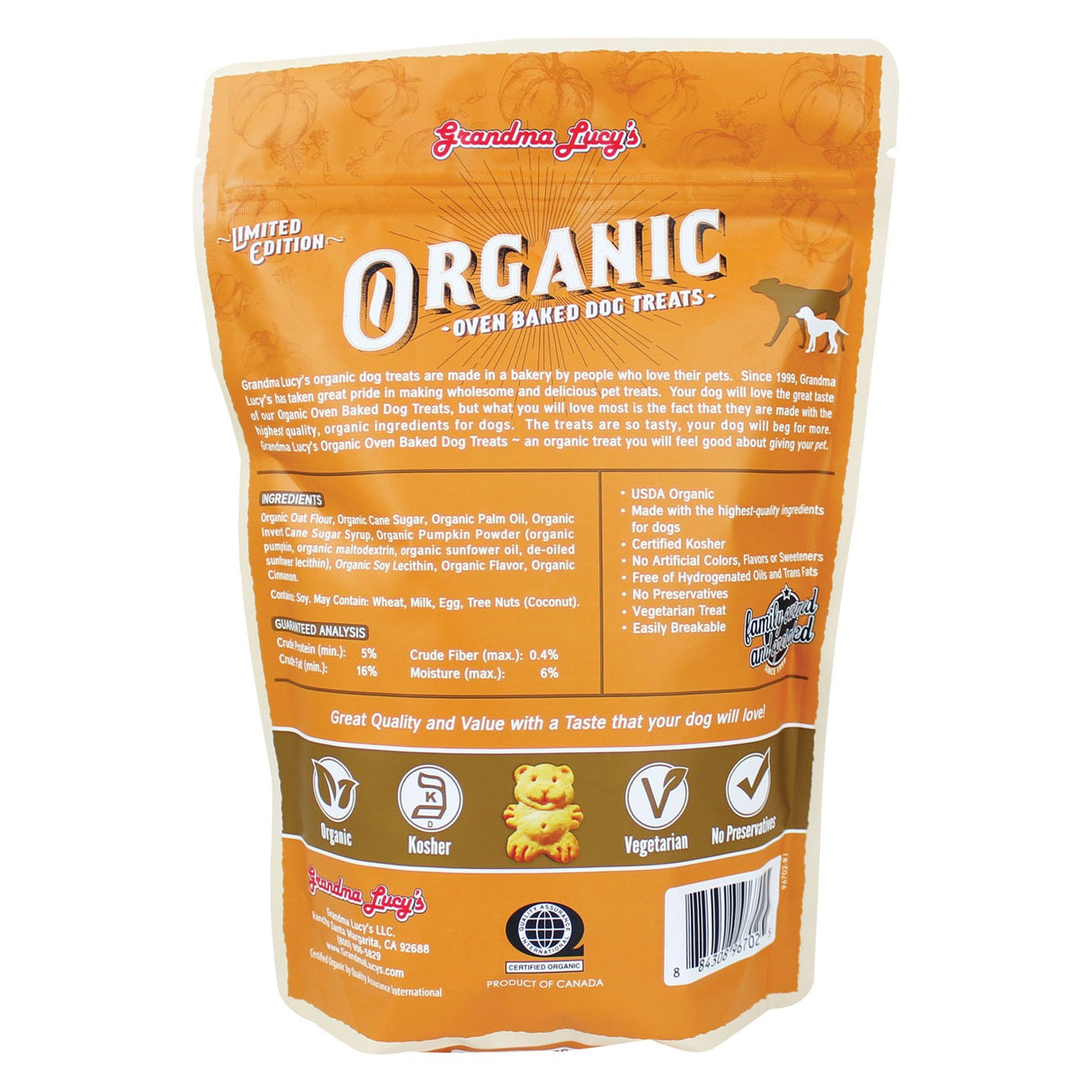 Grandma Lucy's Organic Baked Pumpkin Pie Dog Treat 8 Oz