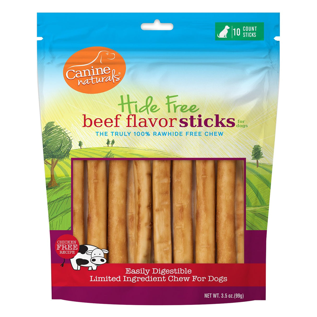 Canine Naturals Beef Recipe Sticks 5 Inch 10 Pack Dog Treat
