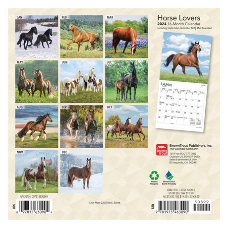BrownTrout Horse Lovers 2024 Mini calendrier carré