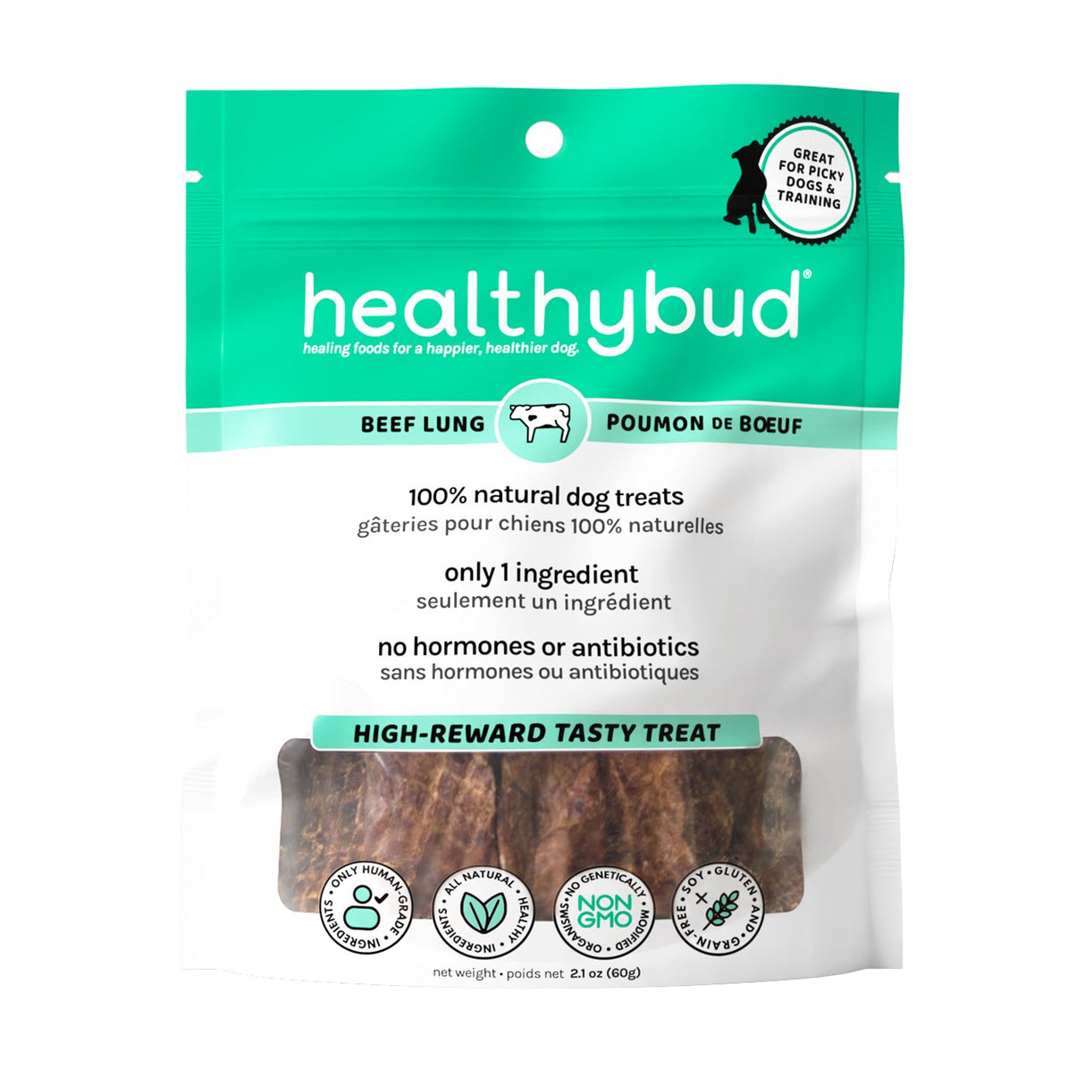 Gâterie pour chien au poumon de bœuf Healthybud 2,1 oz