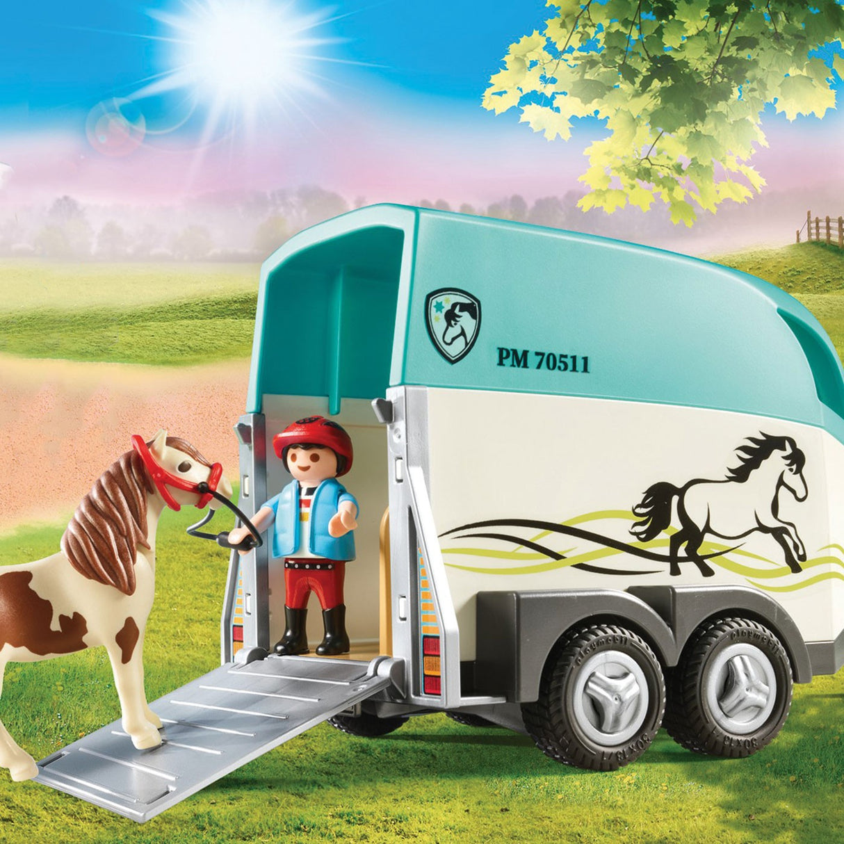 Playmobil Pony Yard I Car W- Pony Trailer