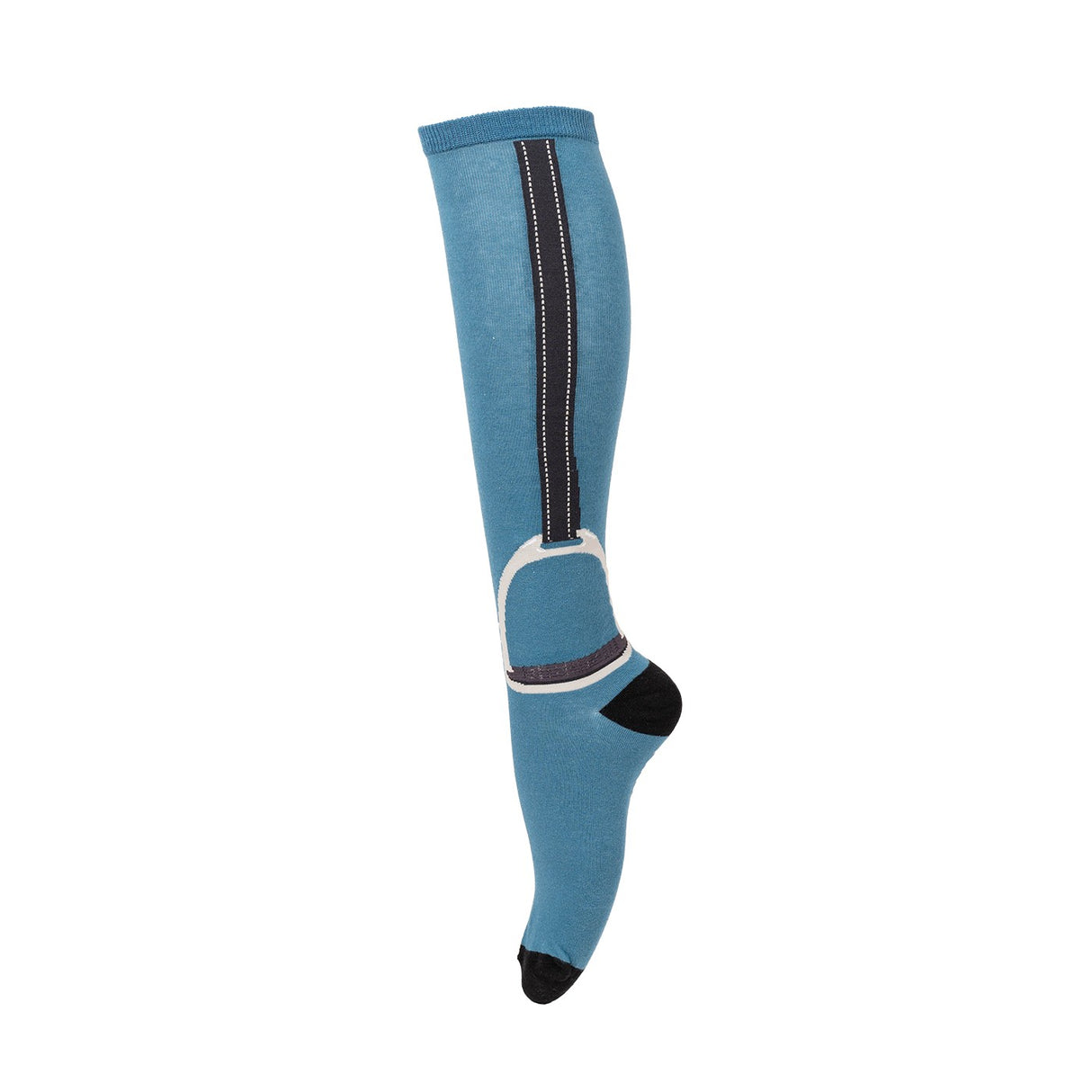 Four White Socks Storm Blue Stirrup Knee High Socks