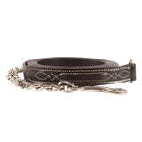 Mondega Fancy Stitched Leather Lead W- 24 In. Silver Chain